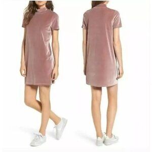 Madewell Size S Velvet Mauve Frosty Pink Mock Neck Short Sleeve Shift Dress